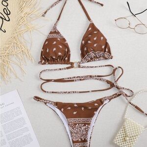 Paisley Triangle Halter Thong Bikini